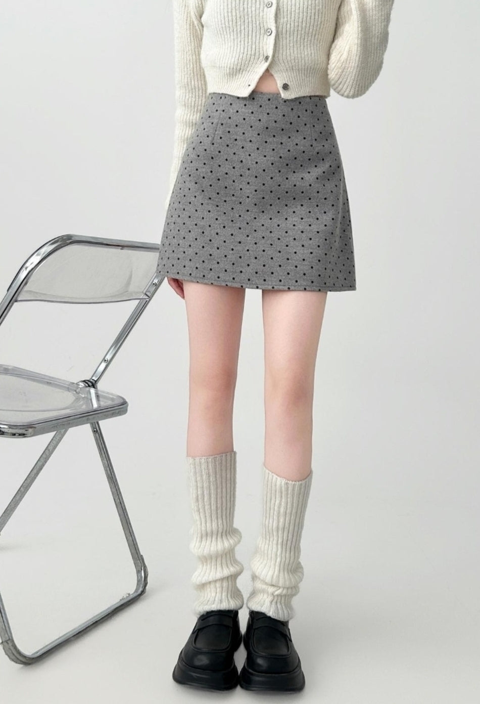 Polka Dot Blend A Line Mini Skirt