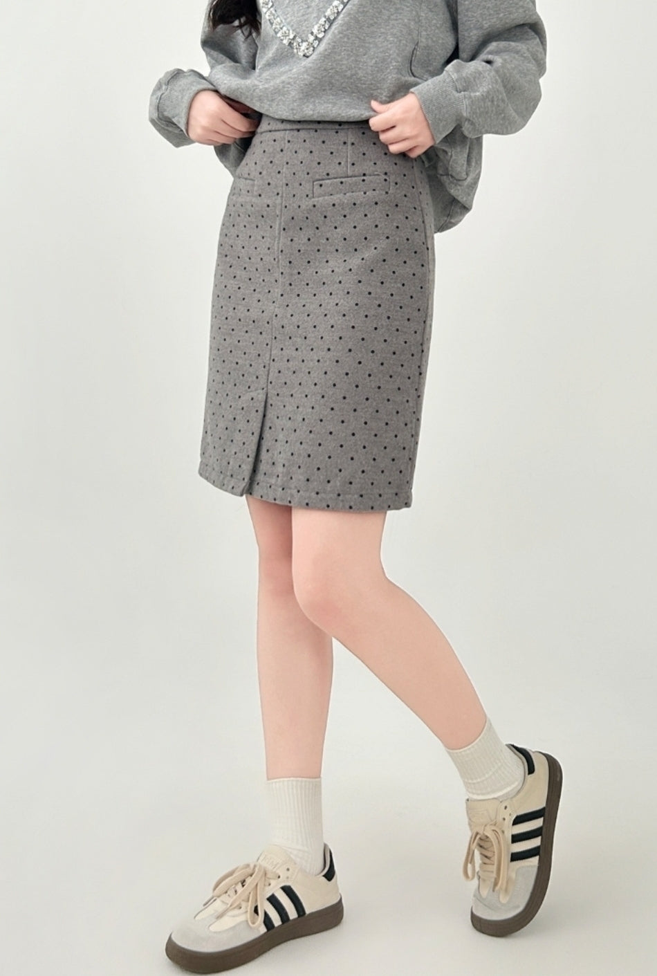 Polka Dot Blend Bodycon Midi Skirt