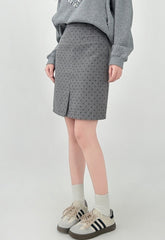 Polka Dot Blend Split Hem Midi Skirt