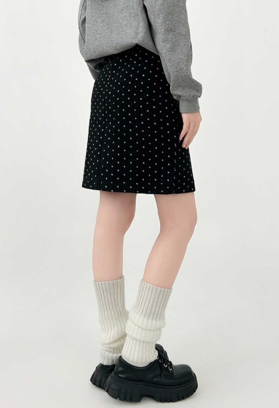 Polka Dot Blend Split Hem Midi Skirt