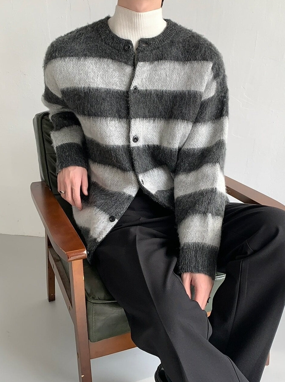 Premium Heavyweight Striped Cardigan Knit Jacket