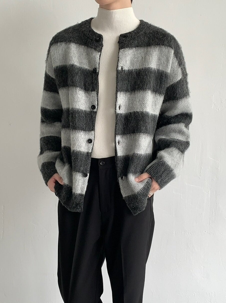 Premium Heavyweight Striped Cardigan Knit Jacket