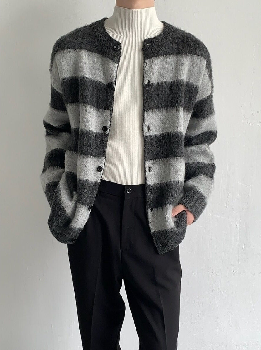 Premium Heavyweight Striped Cardigan Knit Jacket