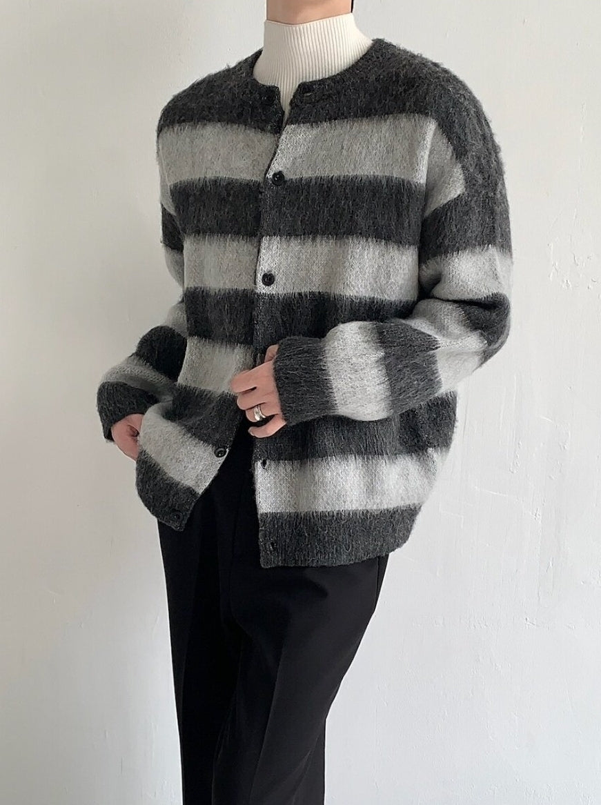 Premium Heavyweight Striped Cardigan Knit Jacket
