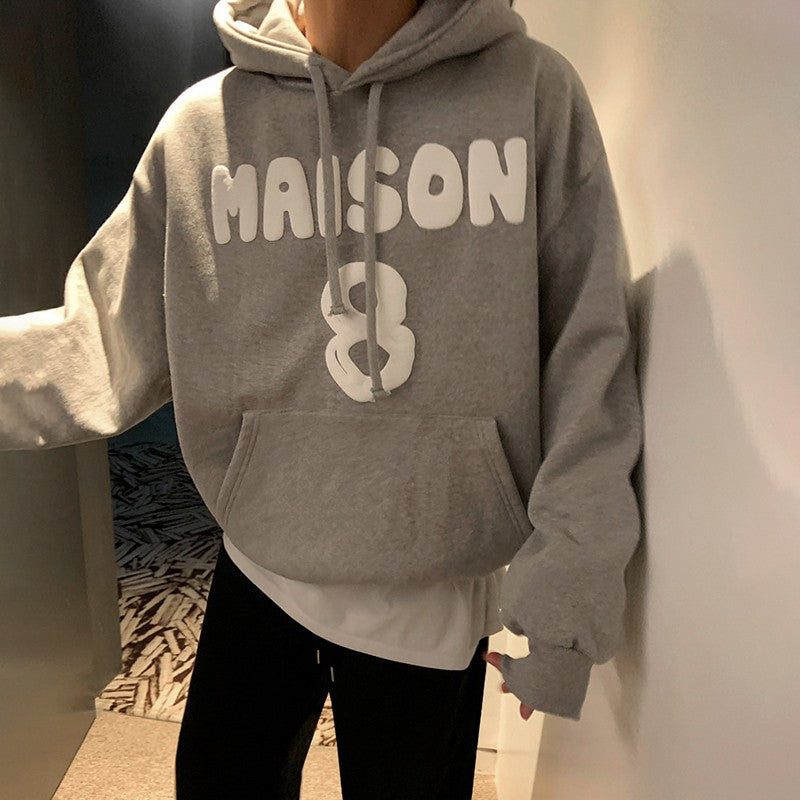 Premium Loose Fit Letter Print Hoodie