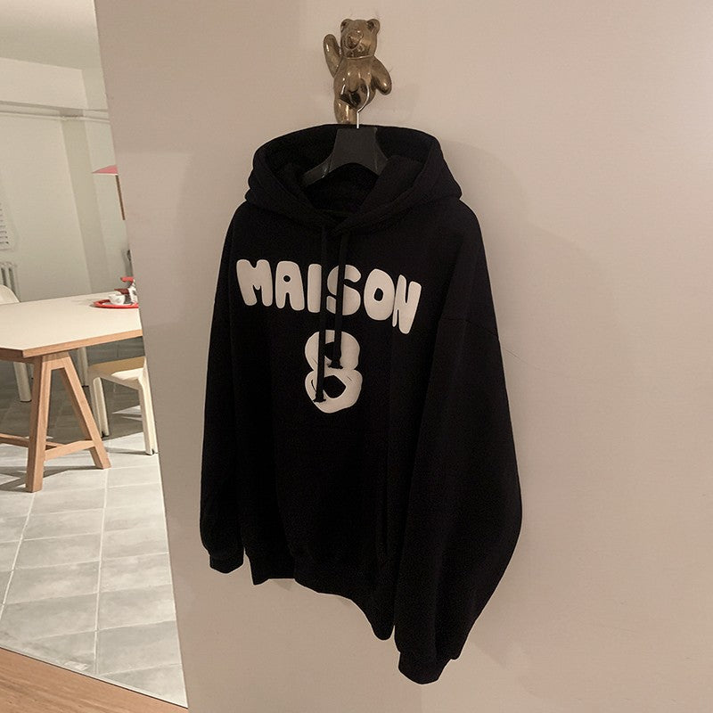 Premium Loose Fit Letter Print Hoodie