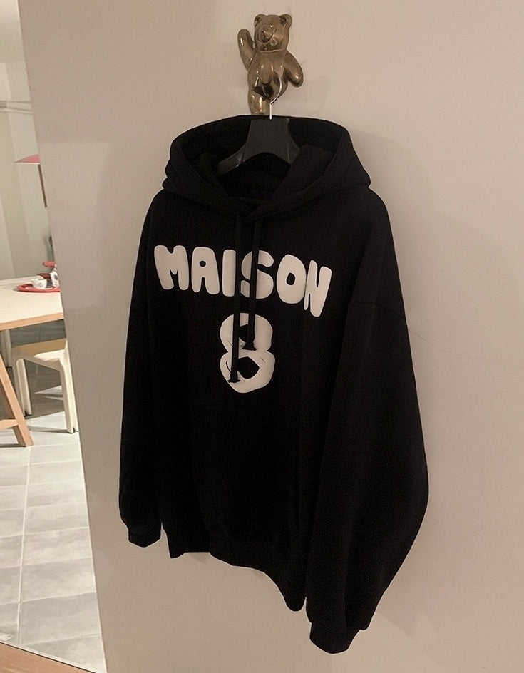 Premium Loose Fit Letter Print Hoodie