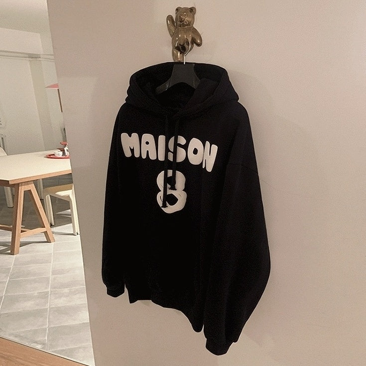 Premium Loose Fit Letter Print Hoodie