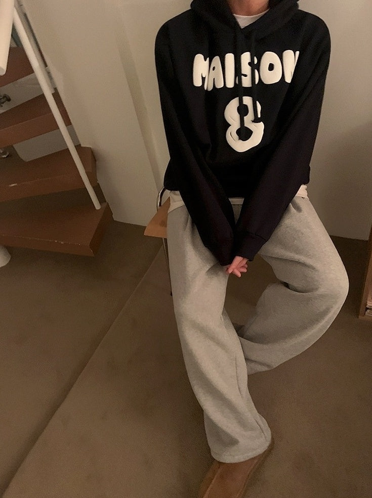 Premium Loose Fit Letter Print Hoodie
