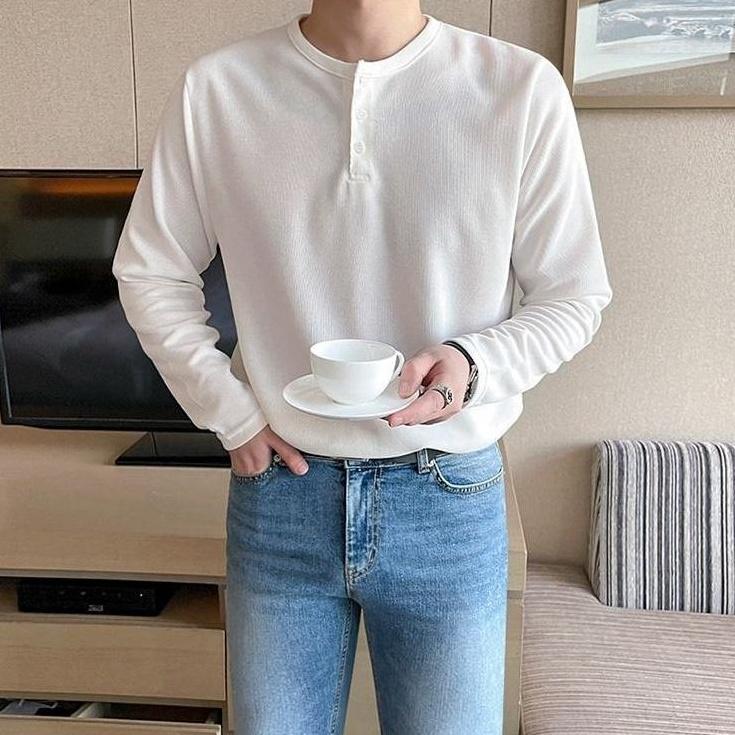 Premium Loose Fit Long Sleeve Henley Shirt