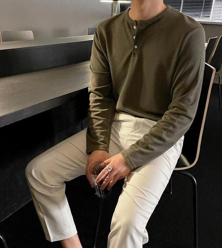 Premium Loose Fit Long Sleeve Henley Shirt