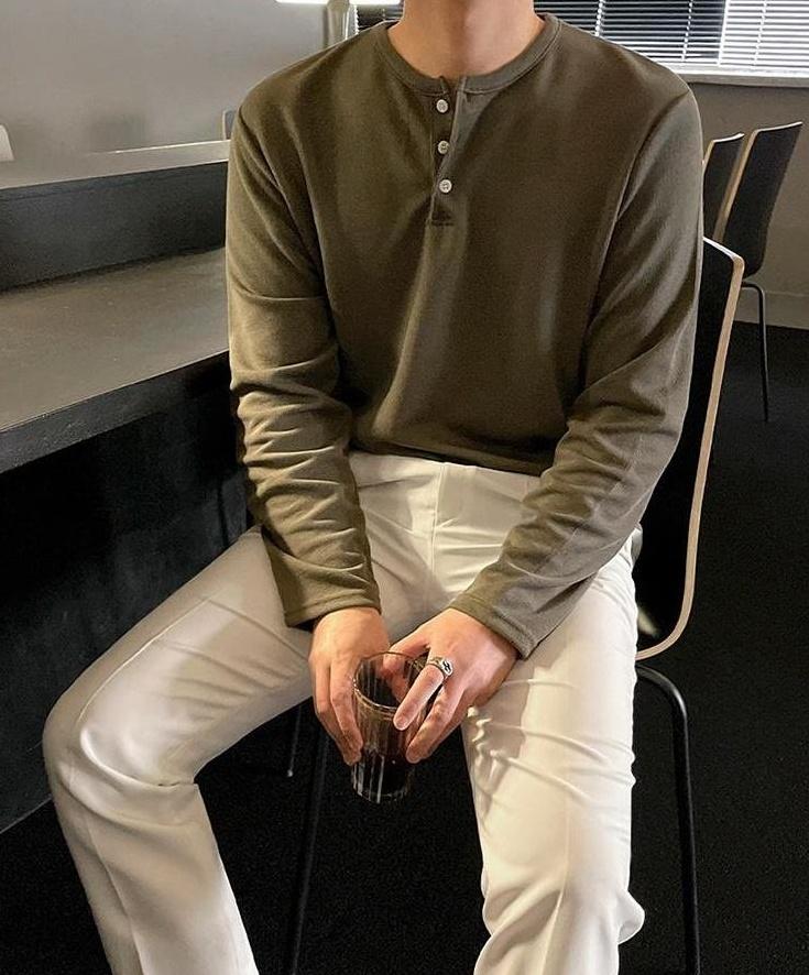 Premium Loose Fit Long Sleeve Henley Shirt