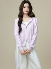Purple Hooded Knitted Cardigan