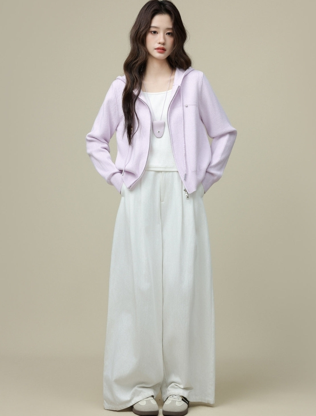 Purple Hooded Knitted Cardigan