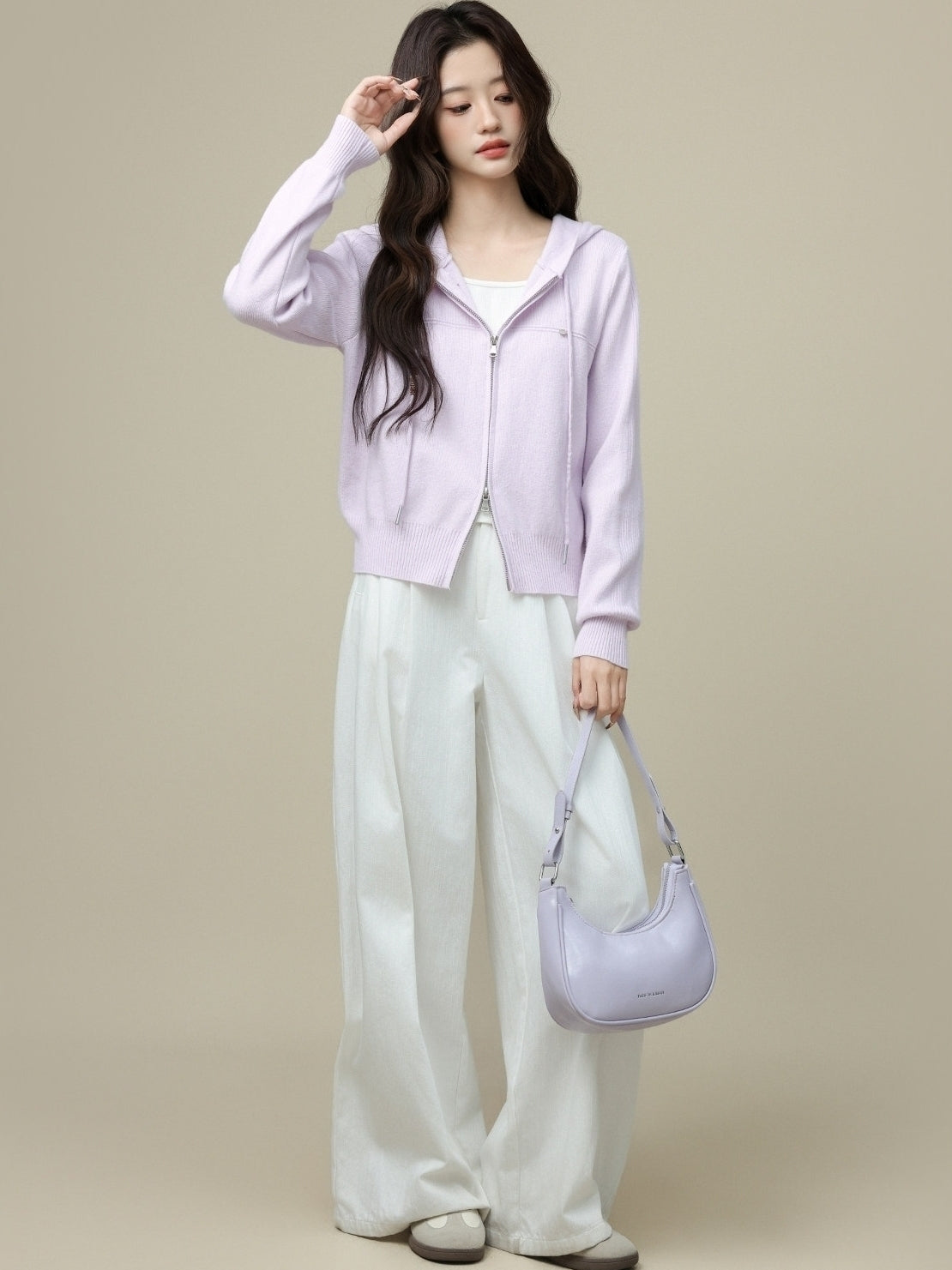 Purple Hooded Knitted Cardigan
