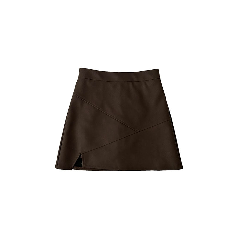 Pu Leather High Waist A Line Mini Skirt