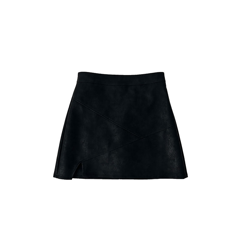 Pu Leather High Waist A Line Mini Skirt