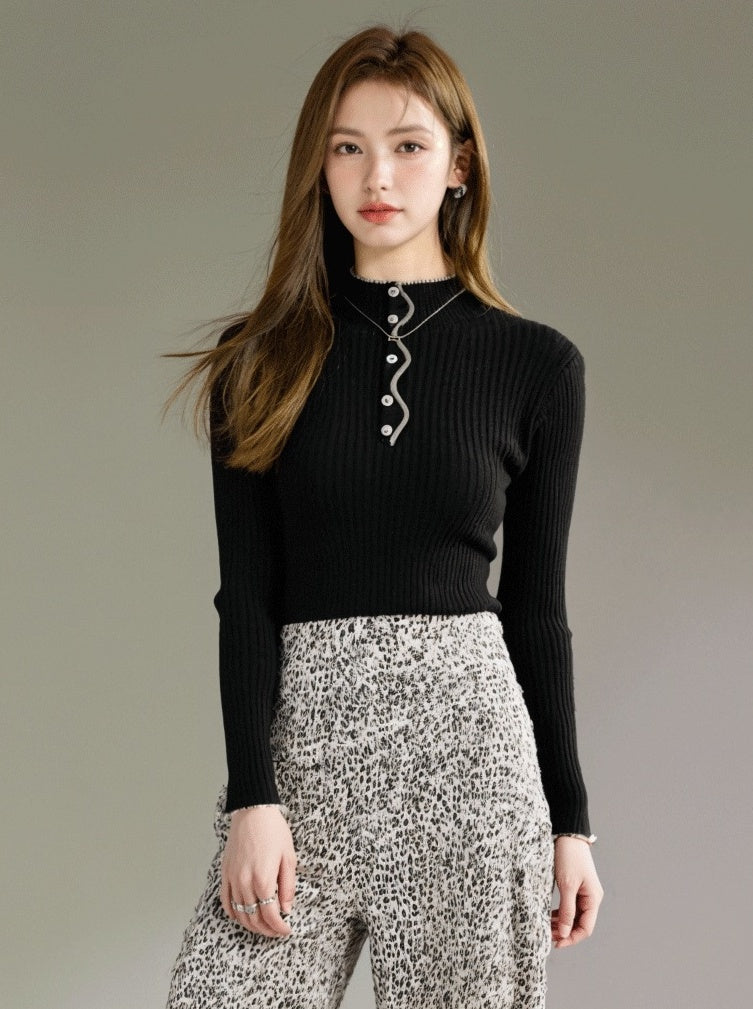 Black Stylish High Neck Knitted Sweater