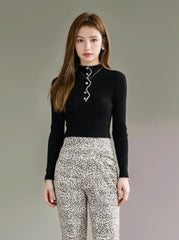 Black Stylish High Neck Knitted Sweater
