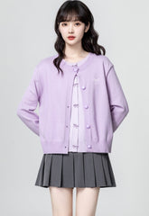 Purple Bow Knit Cardigan Lightweight Sweater Top