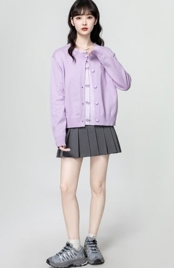Purple Bow Knit Cardigan Lightweight Sweater Top