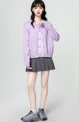 Purple Bow Knit Cardigan Lightweight Sweater Top