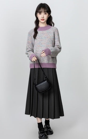 Purple Colorblock Knit Turtleneck Sweater