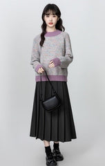 Purple Colorblock Knit Turtleneck Sweater