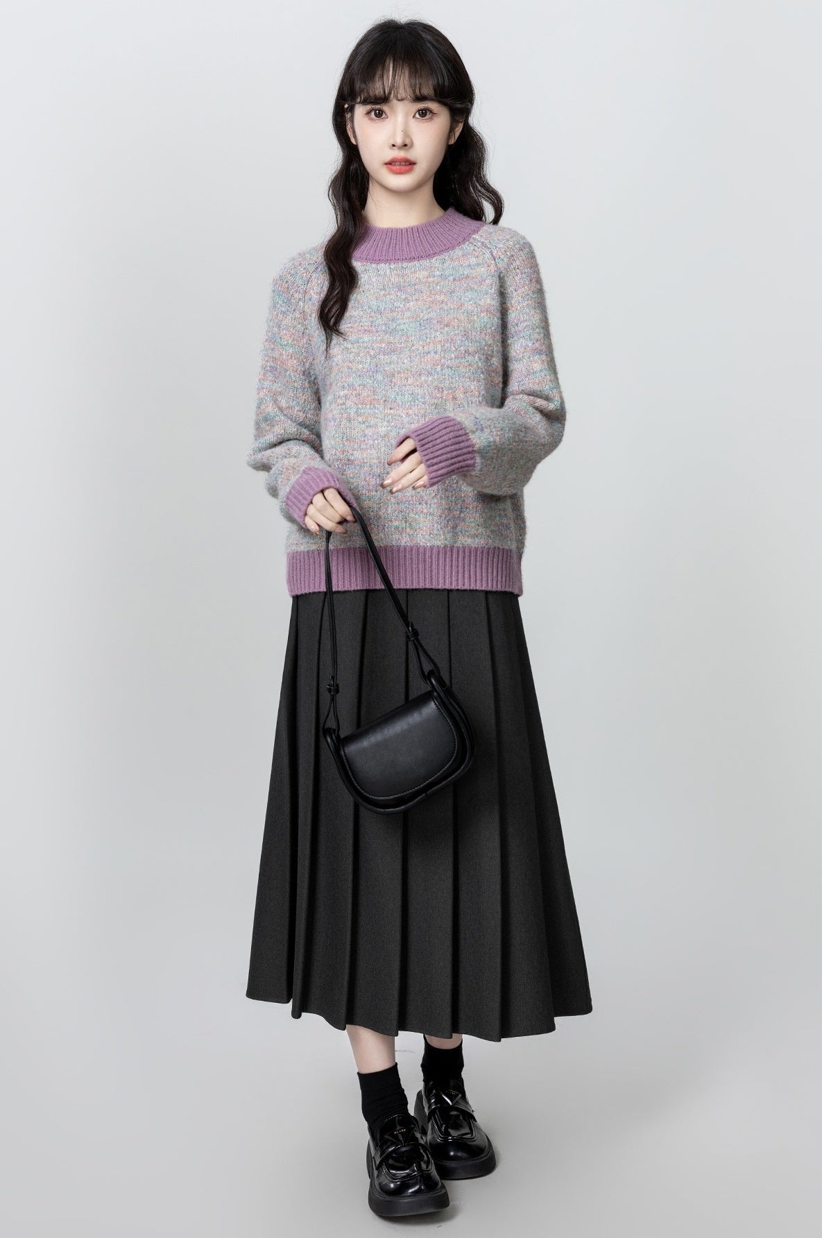 Purple Colorblock Knit Turtleneck Sweater