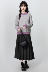 Purple Colorblock Knit Turtleneck Sweater