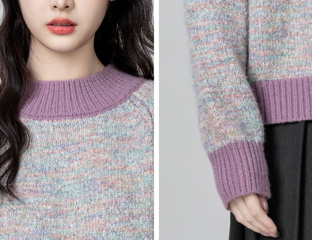 Purple Colorblock Knit Turtleneck Sweater