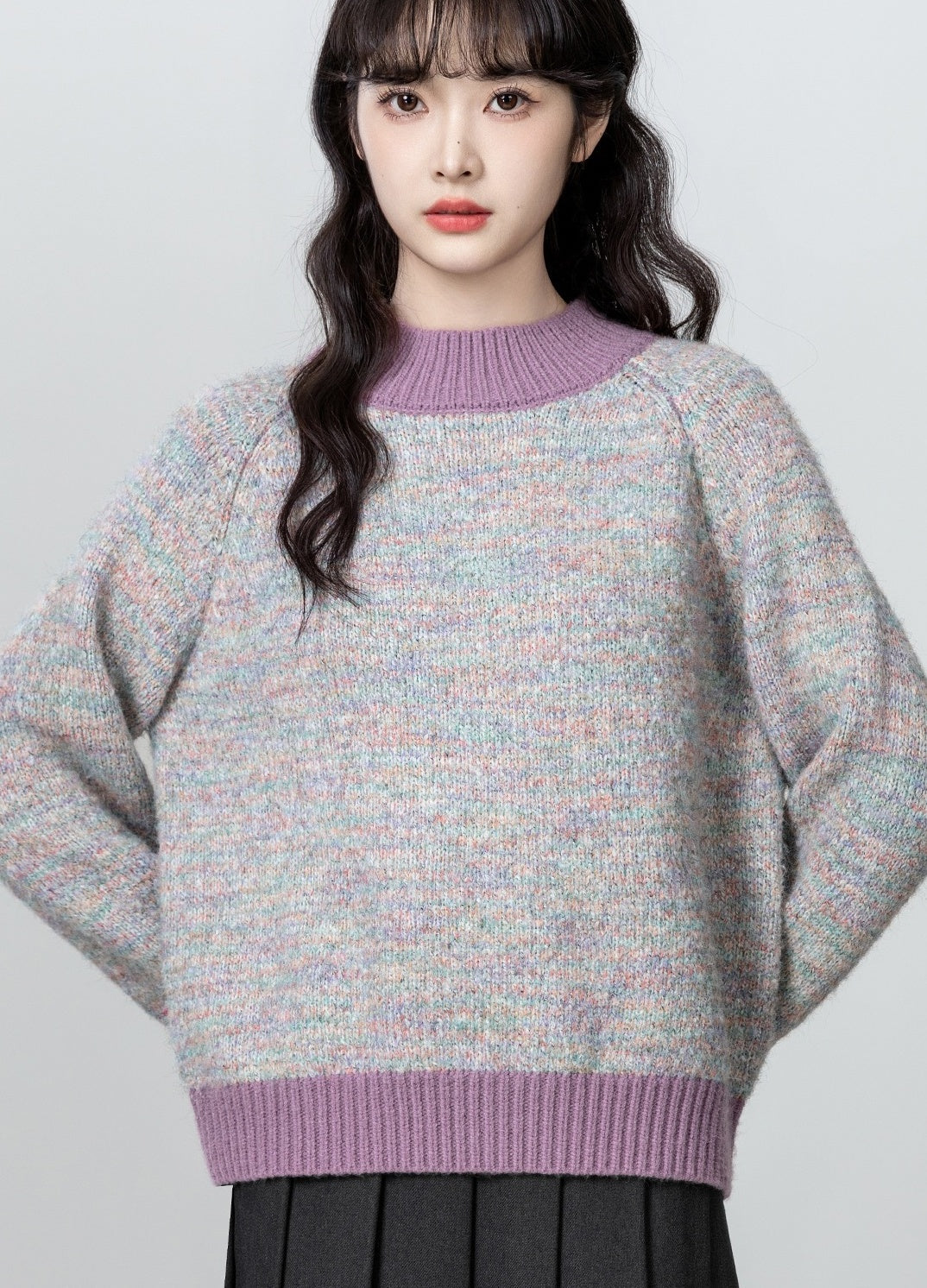 Purple Colorblock Knit Turtleneck Sweater