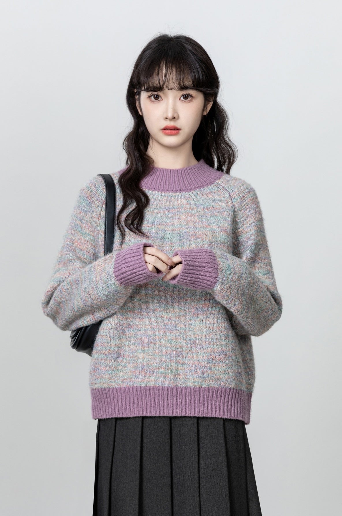 Purple Colorblock Knit Turtleneck Sweater