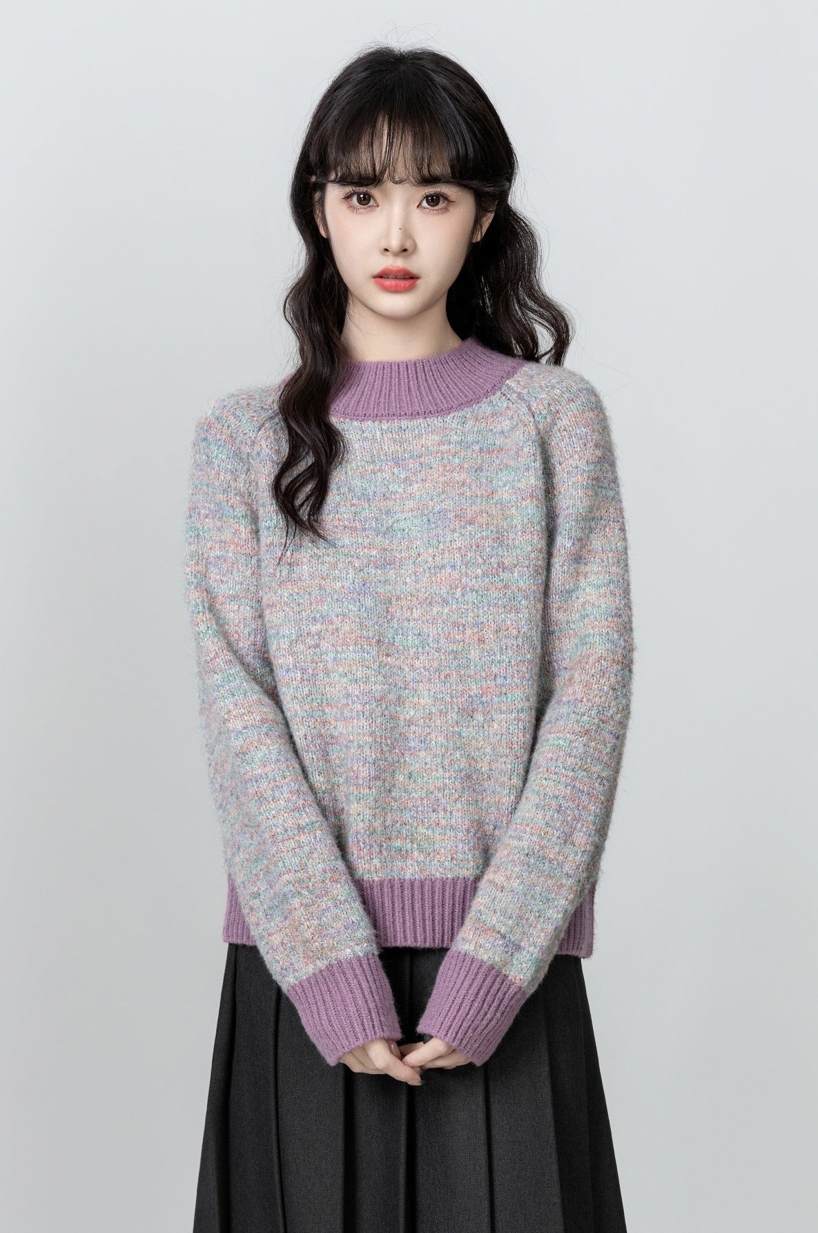 Purple Colorblock Knit Turtleneck Sweater