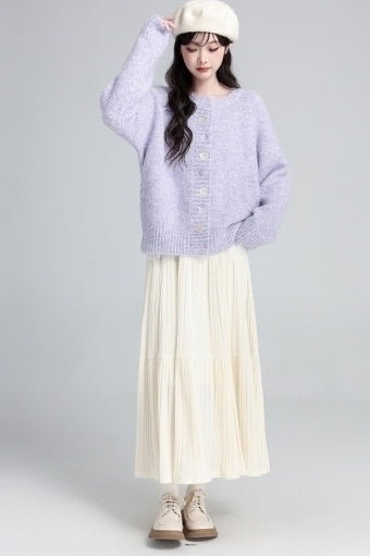 Purple Crewneck Knit Cardigan Jacket