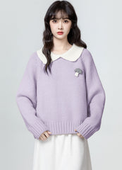 Purple Doll Collar Knit Sweater Top