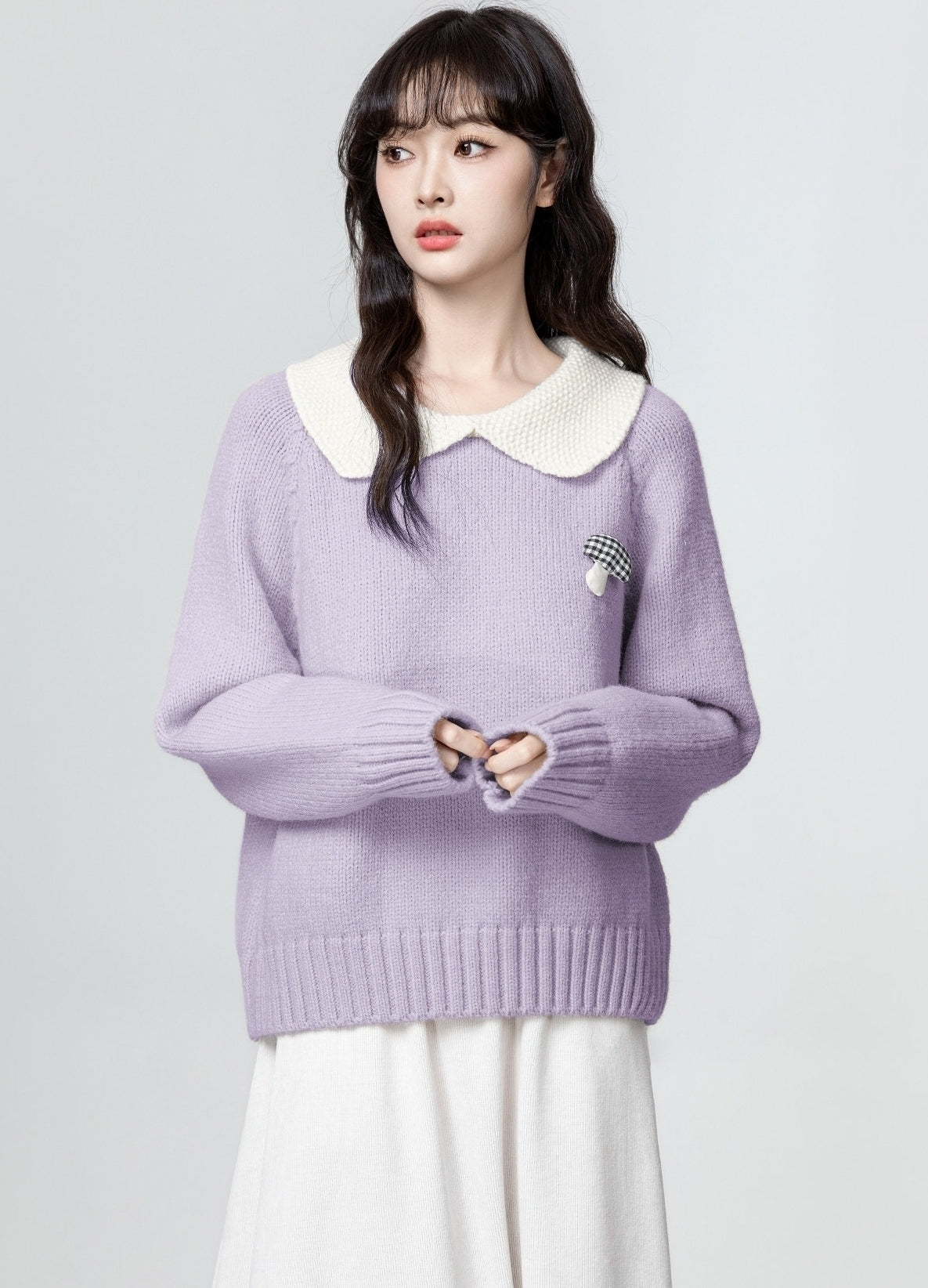 Purple Doll Collar Knit Sweater Top
