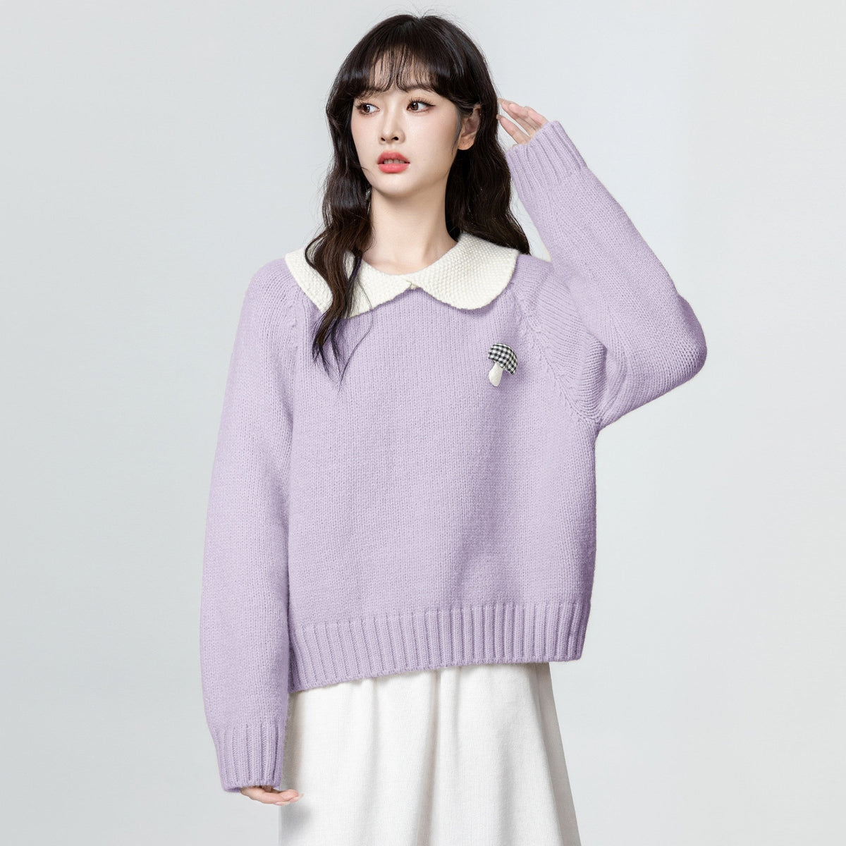 Purple Doll Collar Knit Sweater Top