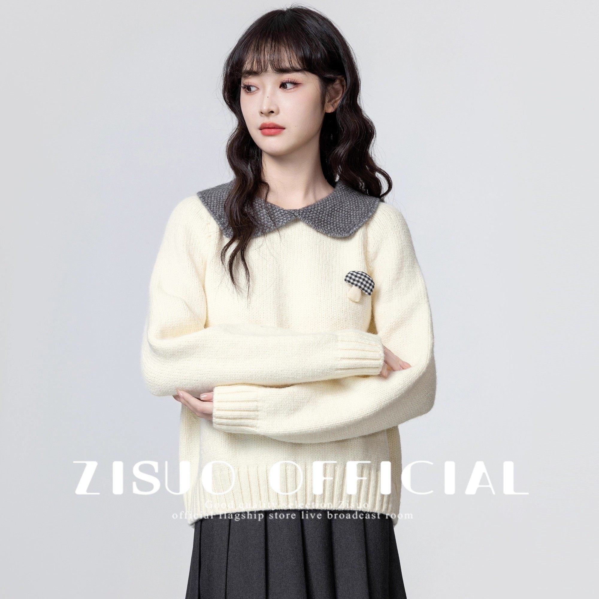 Purple Doll Collar Knit Sweater Top