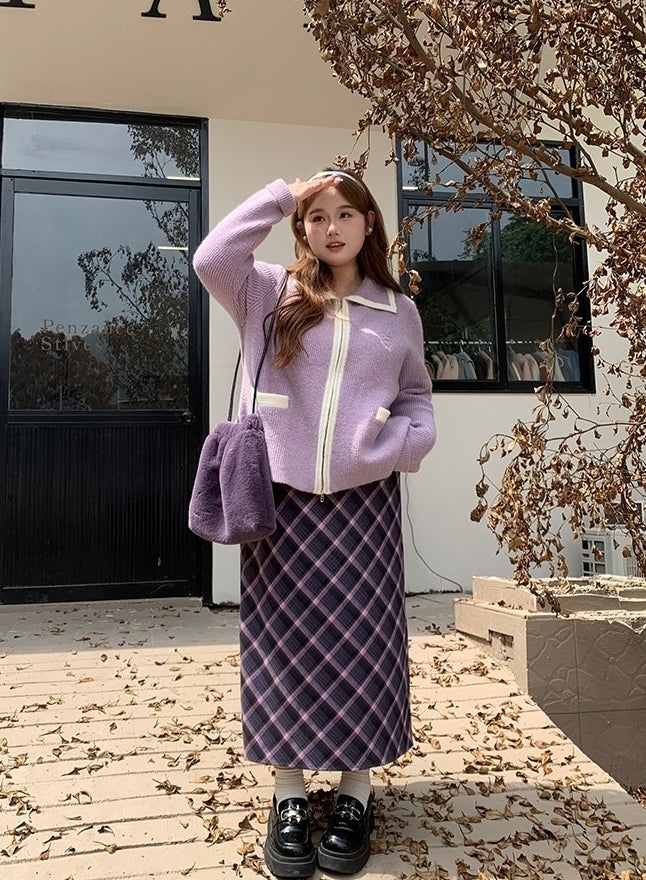 Purple Plus Size Cardigan