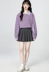Purple Polo Collar Sweatshirt With Layered Shirt Design