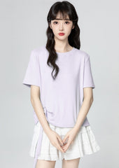 Purple Ruched Drawstring Irregular Hem Short Sleeve Top