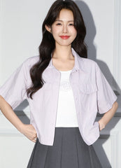 Purple Short Sleeve Casual Shirt Jacket
