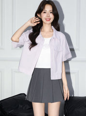 Purple Short Sleeve Casual Shirt Jacket