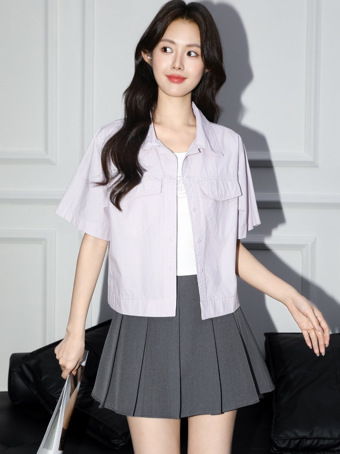 Purple Short Sleeve Casual Shirt Jacket