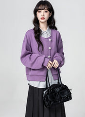 Purple Striped Collar Pullover Sweatshirt Top