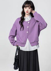 Purple Striped Collar Pullover Sweatshirt Top