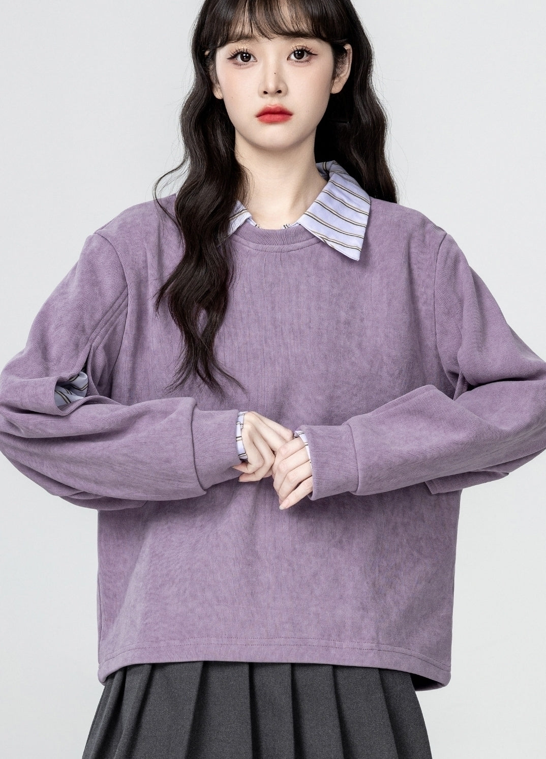 Purple Vintage Collared Sweatshirt Pullover Top