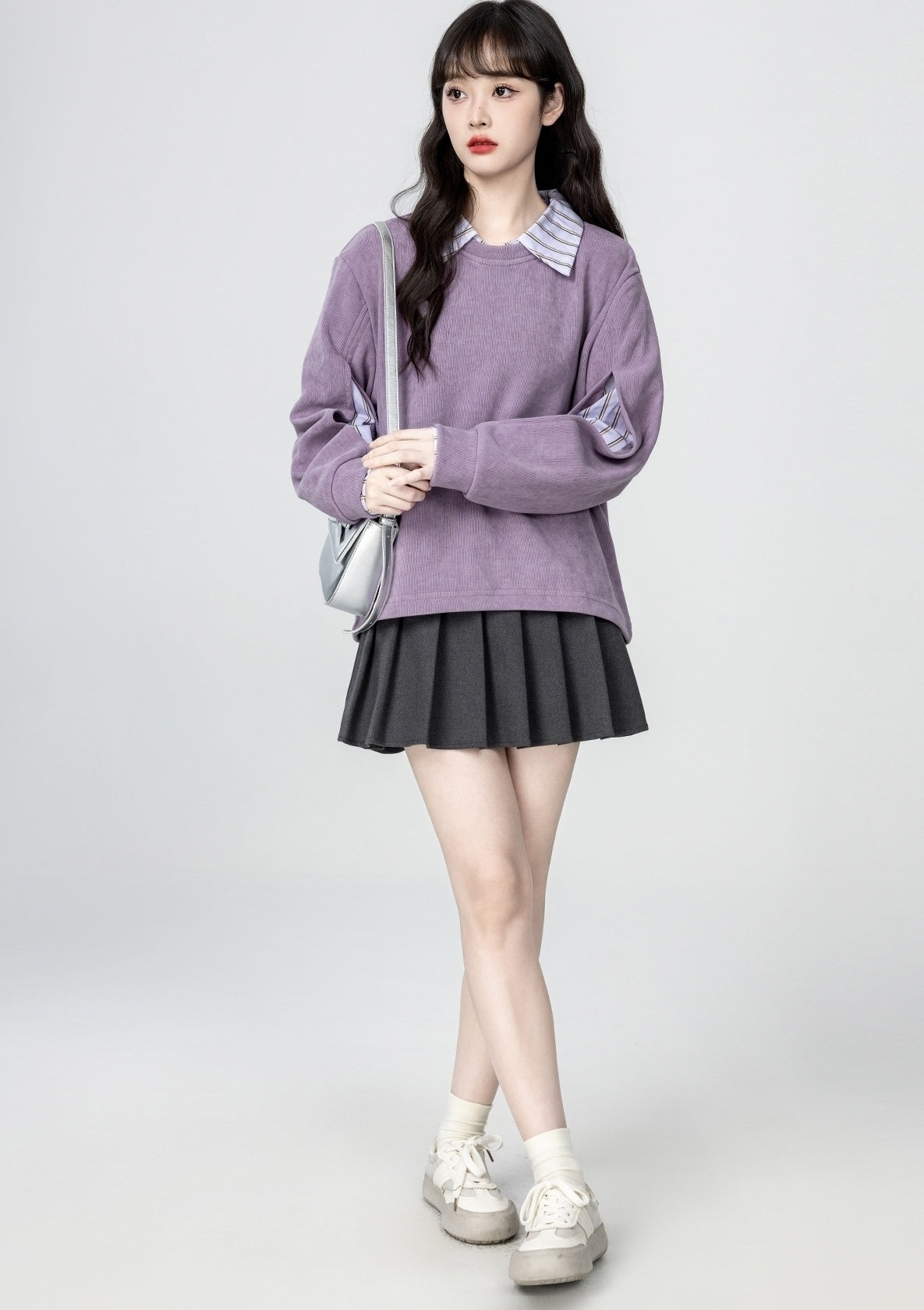 Purple Vintage Collared Sweatshirt Pullover Top