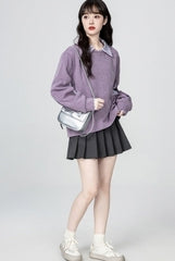 Purple Vintage Collared Sweatshirt Pullover Top